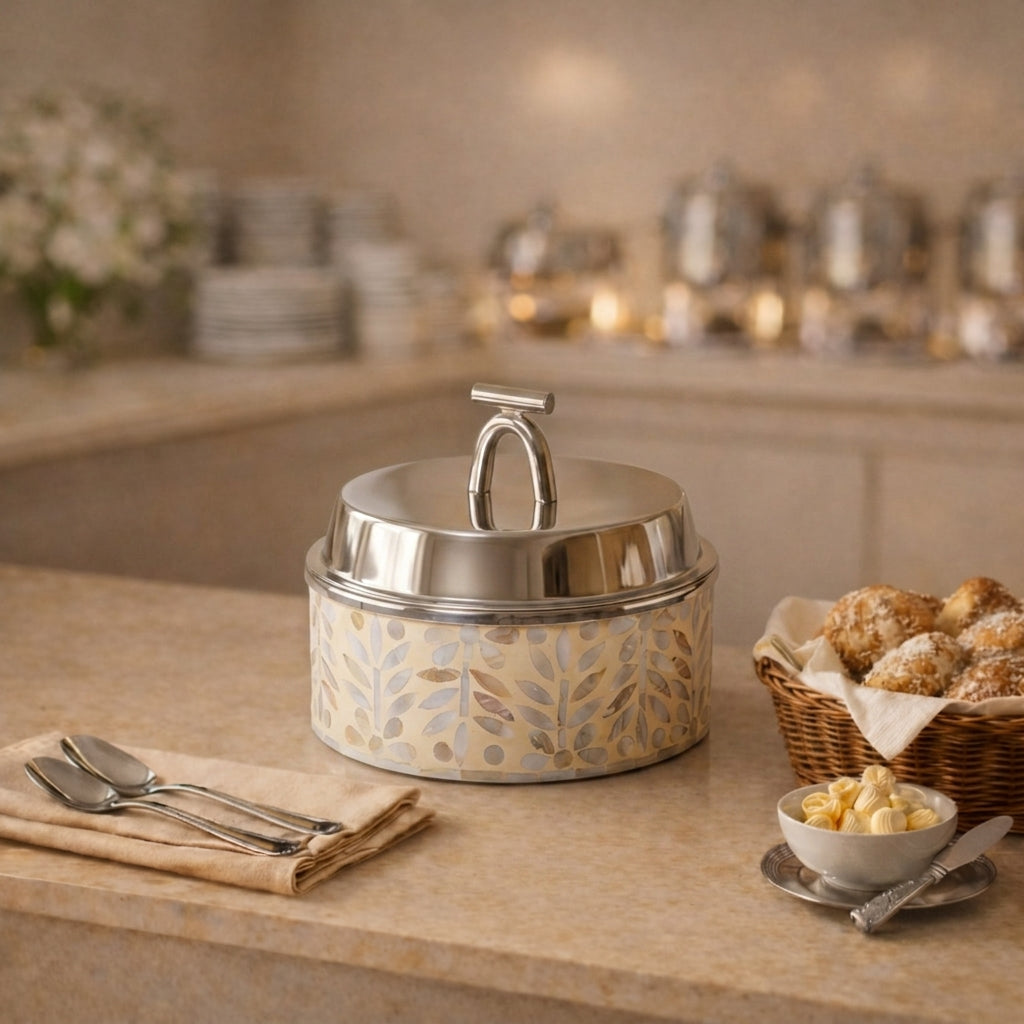 Small mother of pearl stainless steel food heat keeper - cream