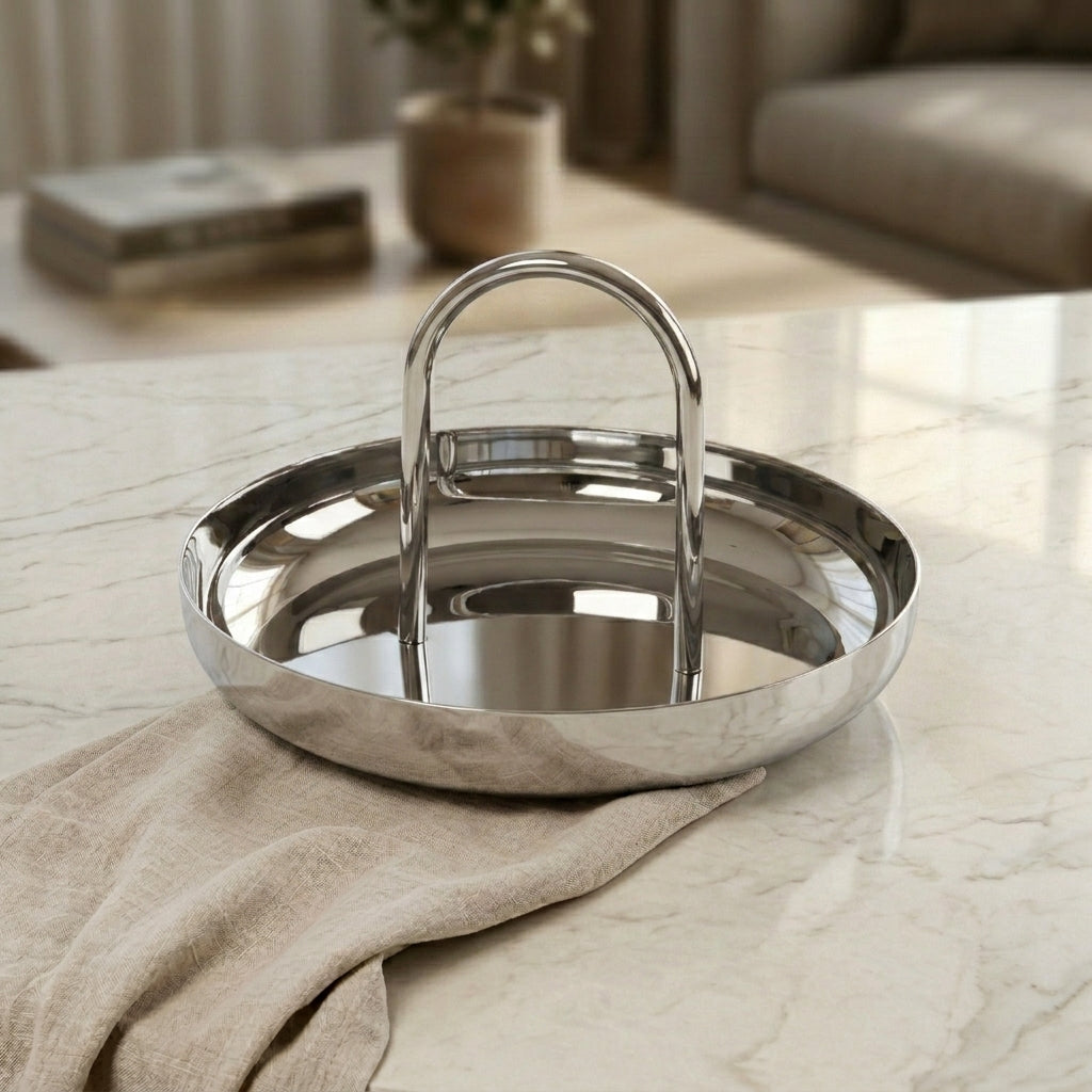 Stainless Steel bowel with a holder - silver large
