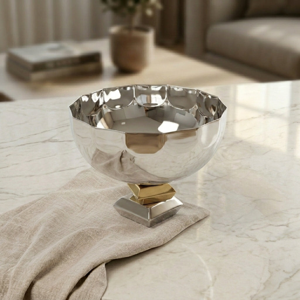 Round Metal Serving Bowl Gold and Black color