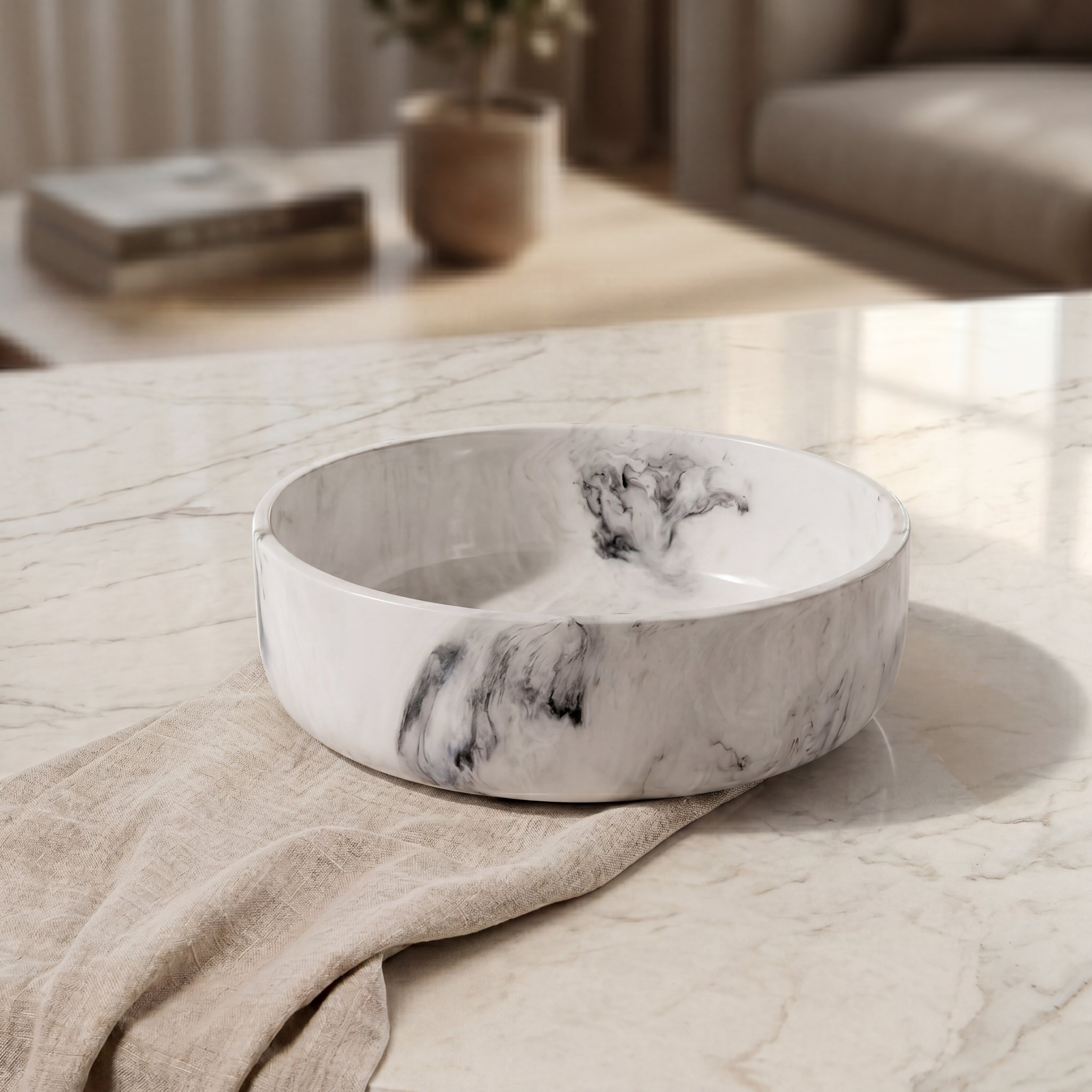 Large Resin Round Serving Bowl - Black & White