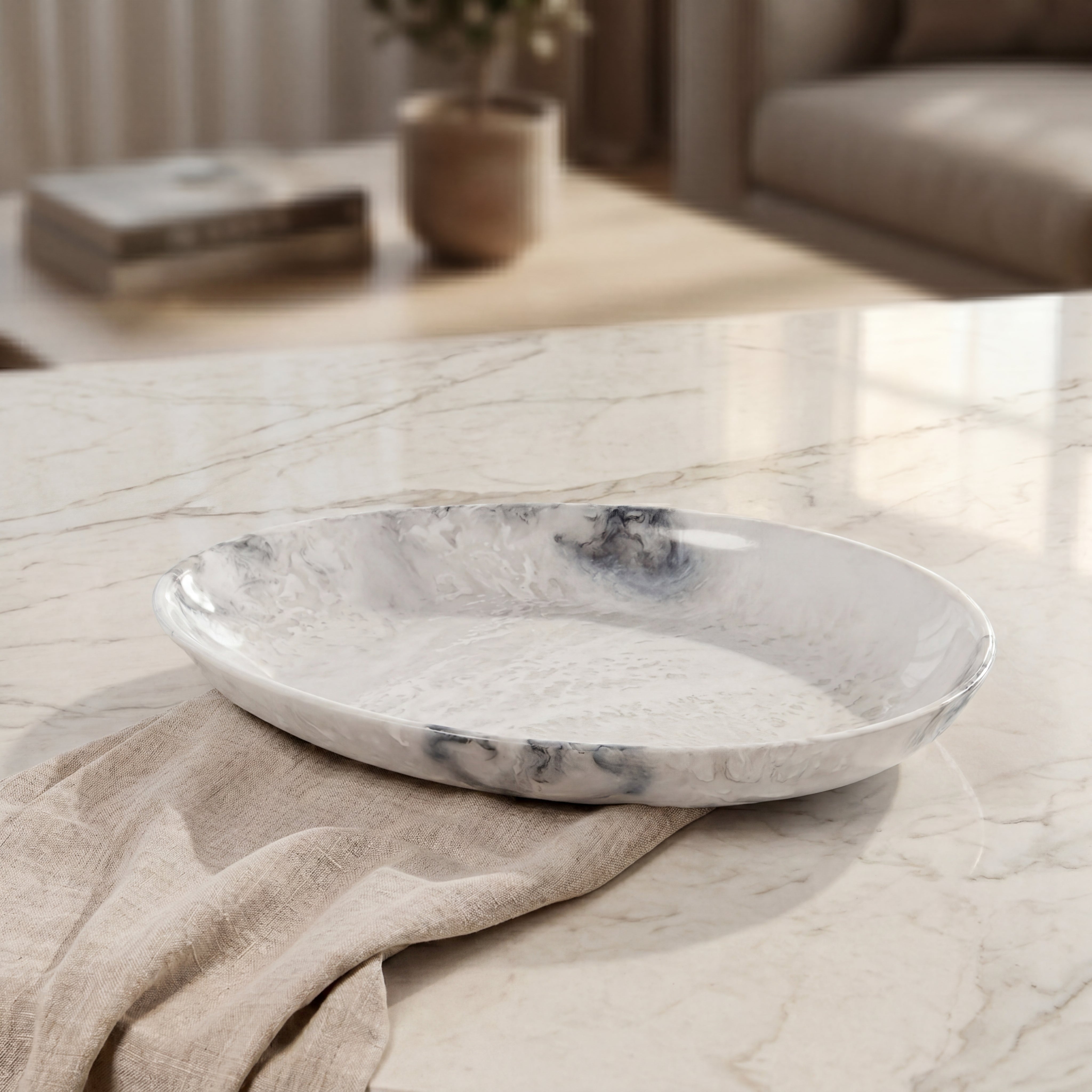 Medium Resin Serving Platter - White & Black