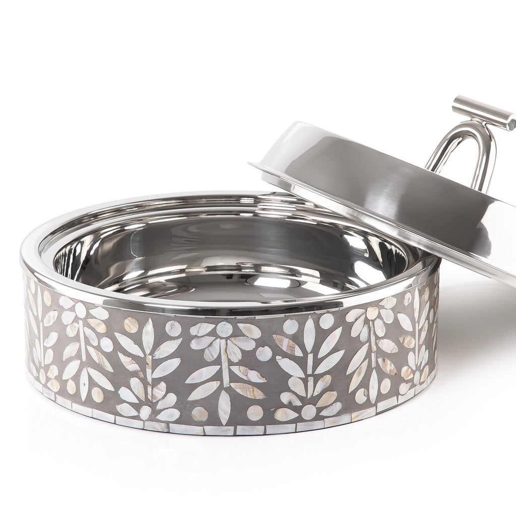 حافظ حرارة الطعام من الصدف و الإستانلس ستيل حجم كبير - رمادي