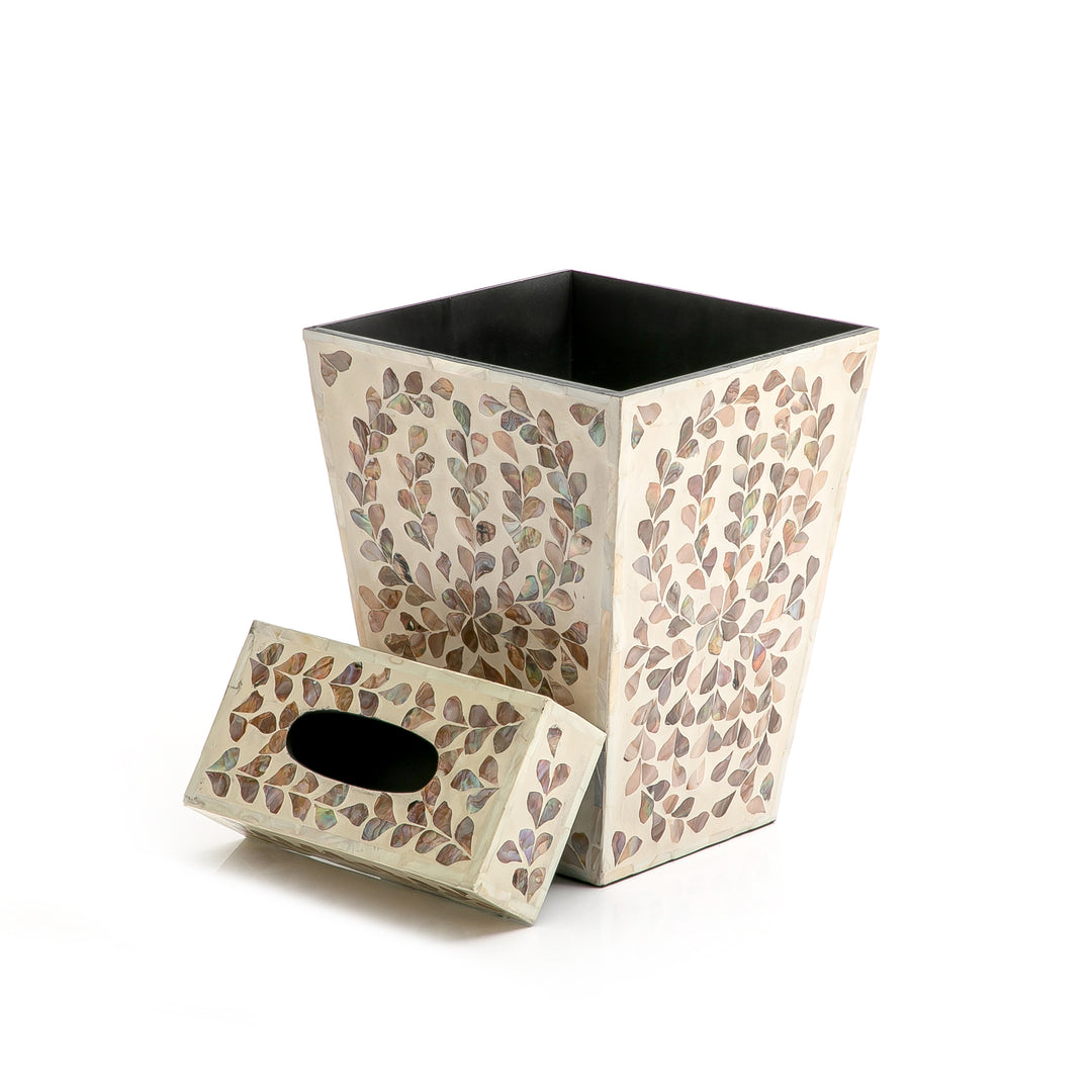 Mother of pearl trash basket with tissue box (7487940559043)