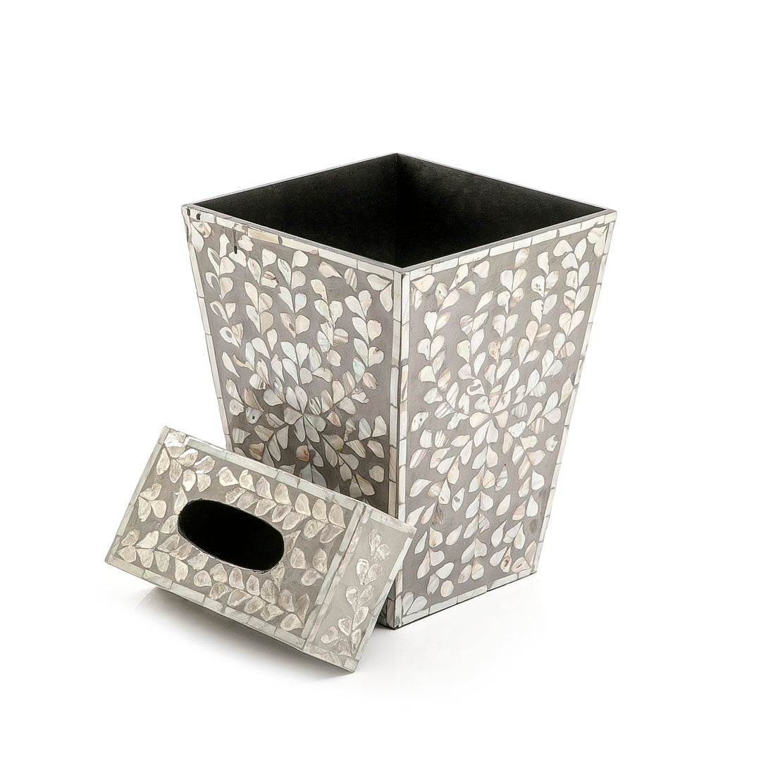 Mother of pearl trash basket with tissue box (7487942983875)
