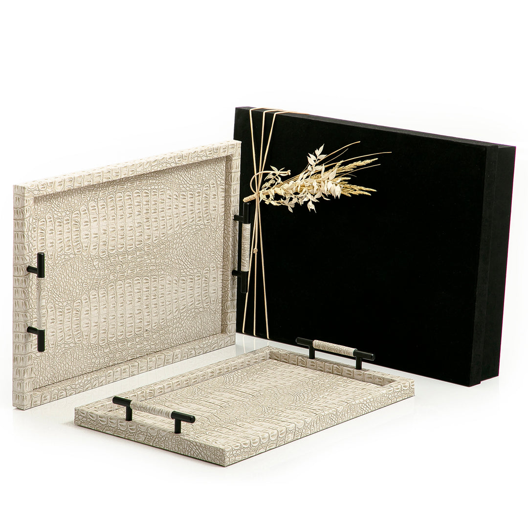 Set of 2 leather tray with gift box (7263071305923)