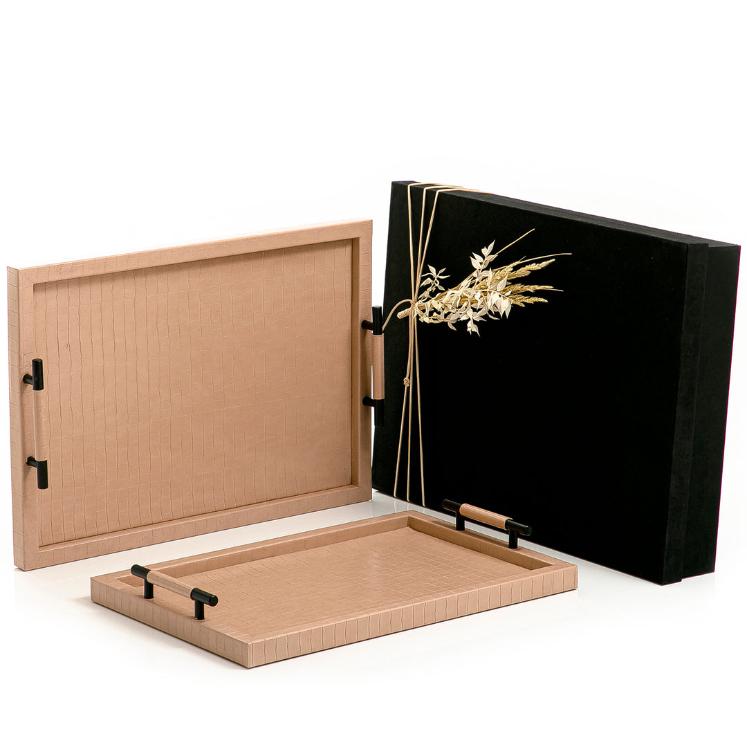 Set of 2 leather tray with gift box (7263071371459)