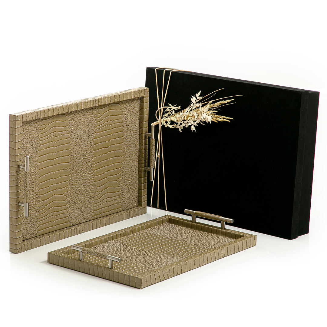 Set of 2 leather tray with gift box (7263071535299)