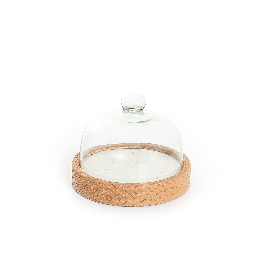 Marble and leather stand with glass cover small size (7232916717763)