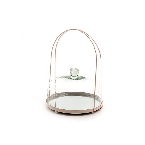 ستاند معدني دائري أصفر بمقبض وغطاء زجاجي