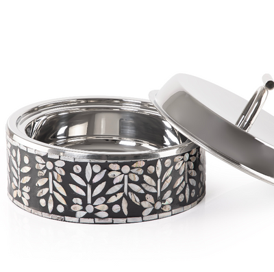 Medium mother of pearl stainless steel food heat keeper - black