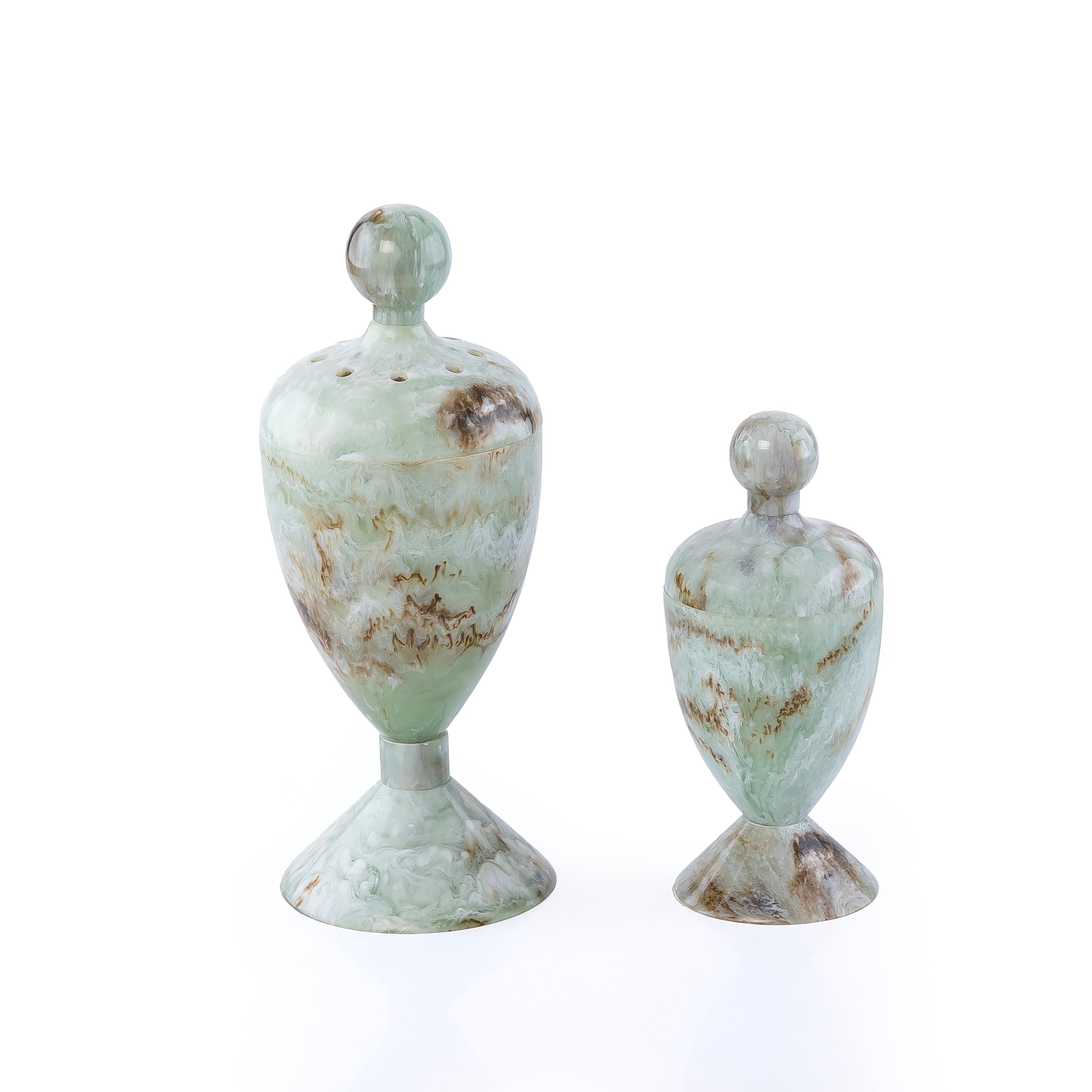 طقم مبخر أنيق من الراتنج مكون من قطعتين مع غطاء - أخضر