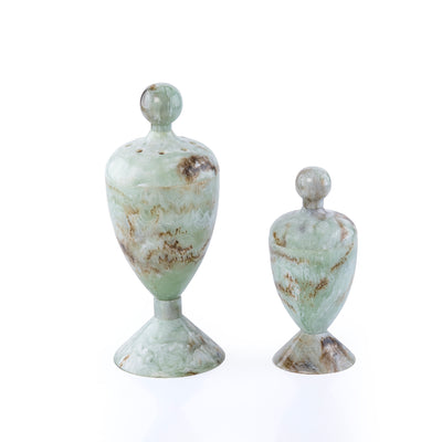 طقم مبخر أنيق من الراتنج مكون من قطعتين مع غطاء - أخضر