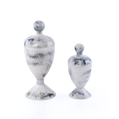 طقم مبخر أنيق من الراتنج مكون من قطعتين مع غطاء - أسود&أبيض