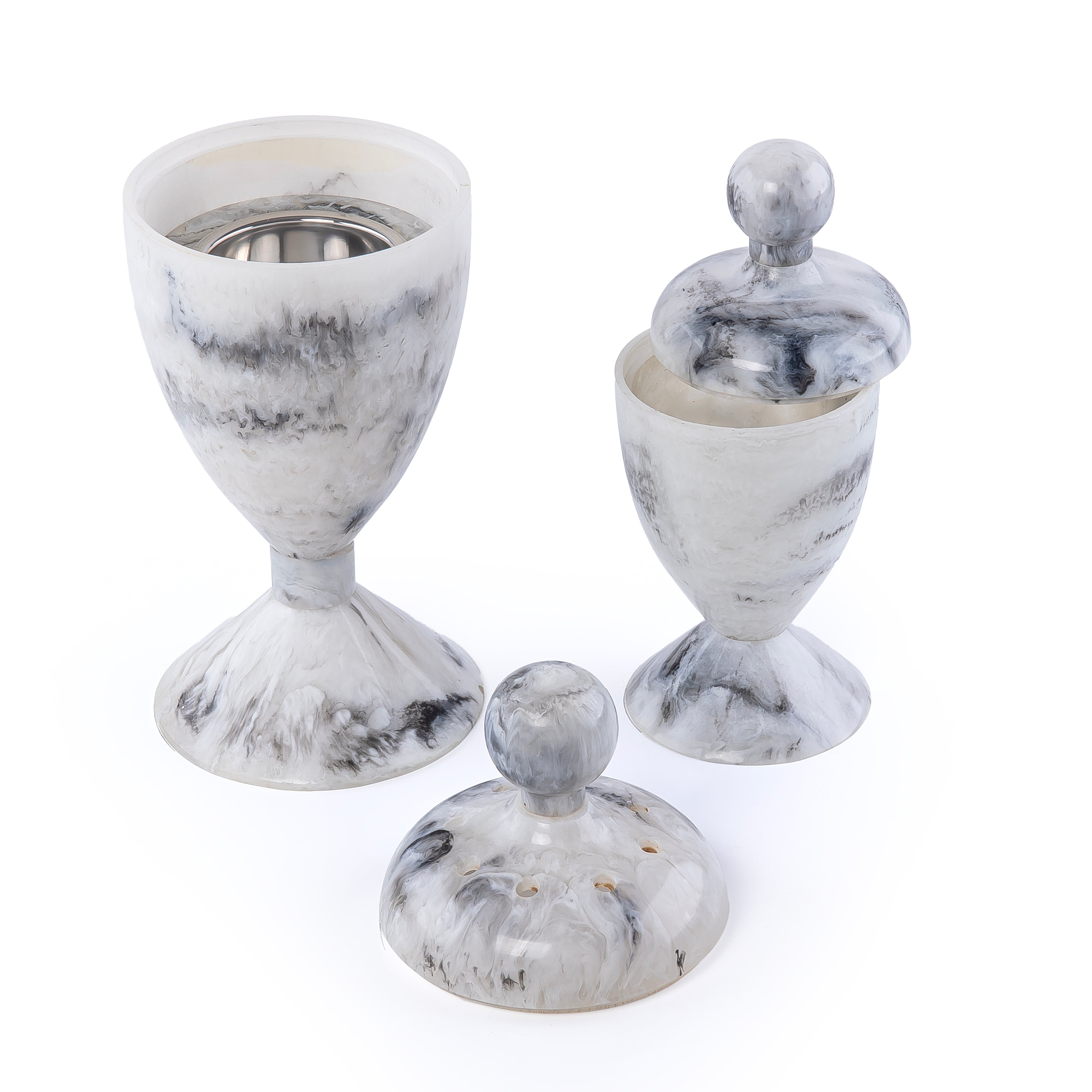 طقم مبخر أنيق من الراتنج مكون من قطعتين مع غطاء - أسود&أبيض