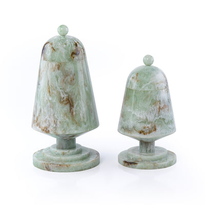 طقم مبخر أنيق من الراتنج مكون من قطعتين مع غطاء - أخضر