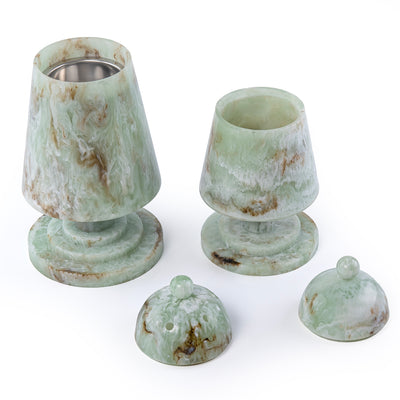 طقم مبخر أنيق من الراتنج مكون من قطعتين مع غطاء - أخضر