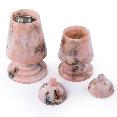 طقم مبخر أنيق من الراتنج مكون من قطعتين مع غطاء - وردي