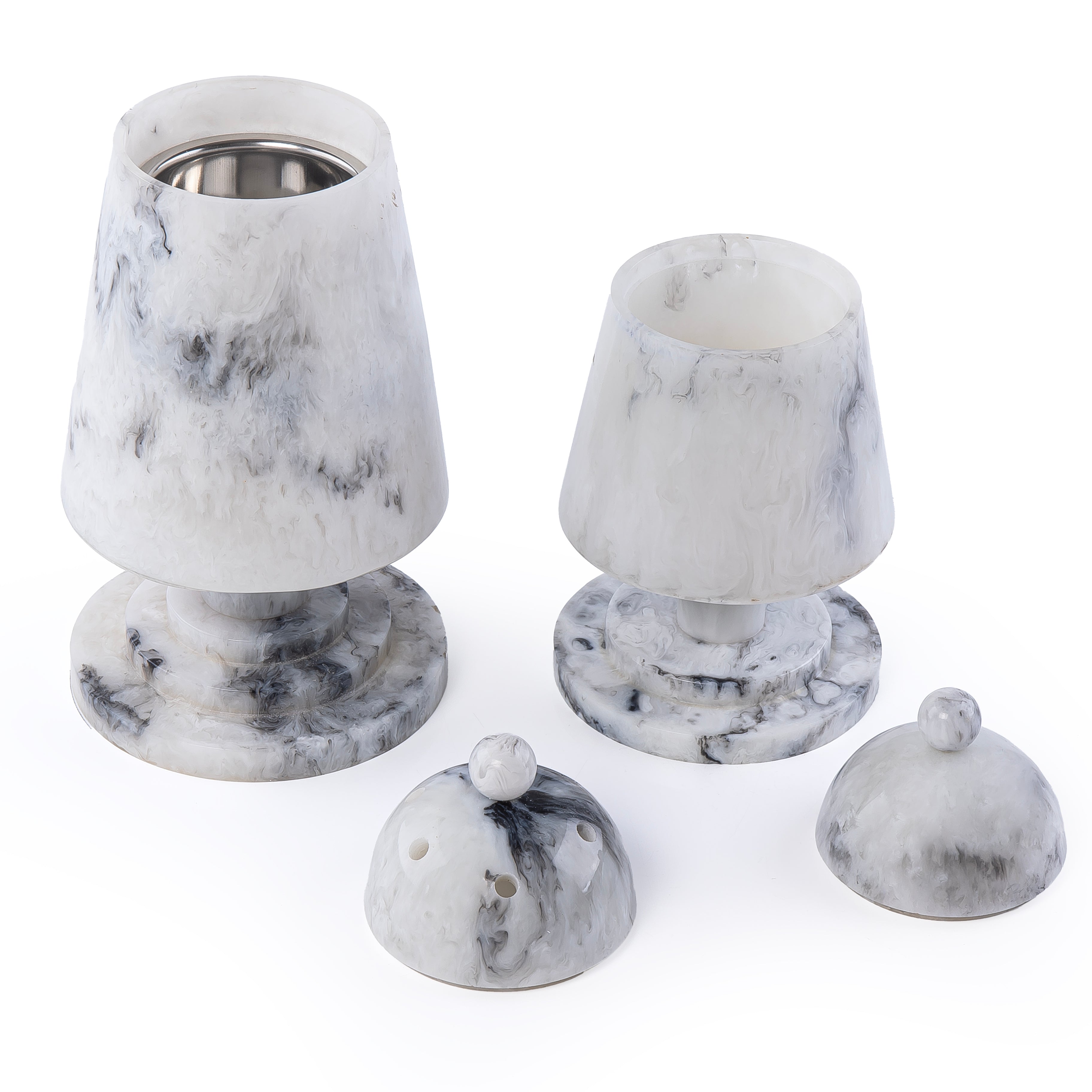 طقم مبخر أنيق من الراتنج مكون من قطعتين مع غطاء - أسود&أبيض