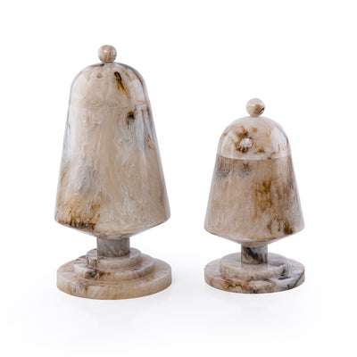 طقم مبخر أنيق من الراتنج مكون من قطعتين مع غطاء - بيج