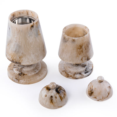 طقم مبخر أنيق من الراتنج مكون من قطعتين مع غطاء - بيج