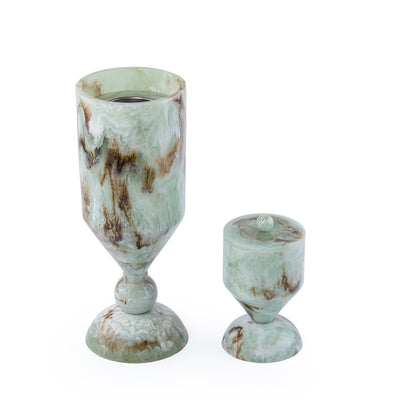 طقم مبخر أنيق من الراتنج مكون من قطعتين - أخضر