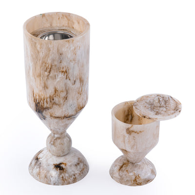 طقم مبخر أنيق من الراتنج مكون من قطعتين - بيج