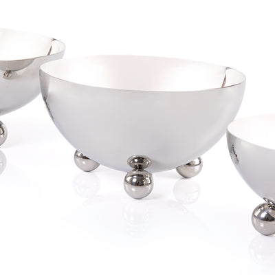 طقم 3 أوعية تقديم من الستانلس ستيل بقواعد كروية