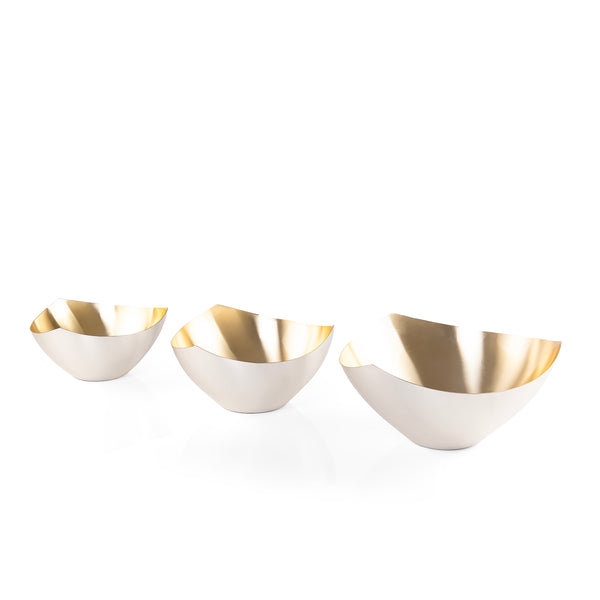 Set of 3 Stainless Steel Bowls with Irregular Round Design