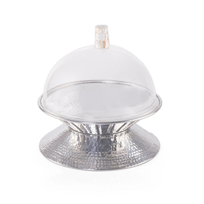Double-Sided Aluminum Dish with Acrylic Lid 
and Mother of Pearl Handle - Medium