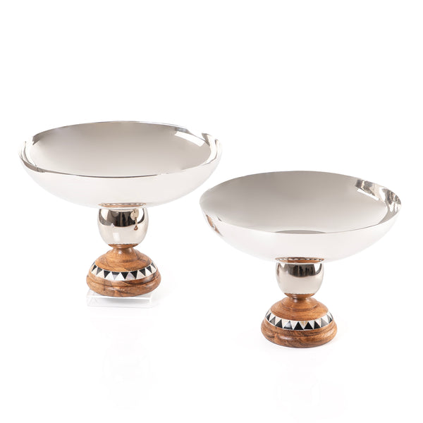 Set of 2 stainless steel round serving bowl base stand