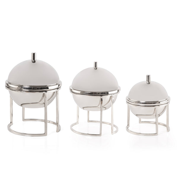 Set of 3 Stainless Steel Serving Stands  with Dome Lids