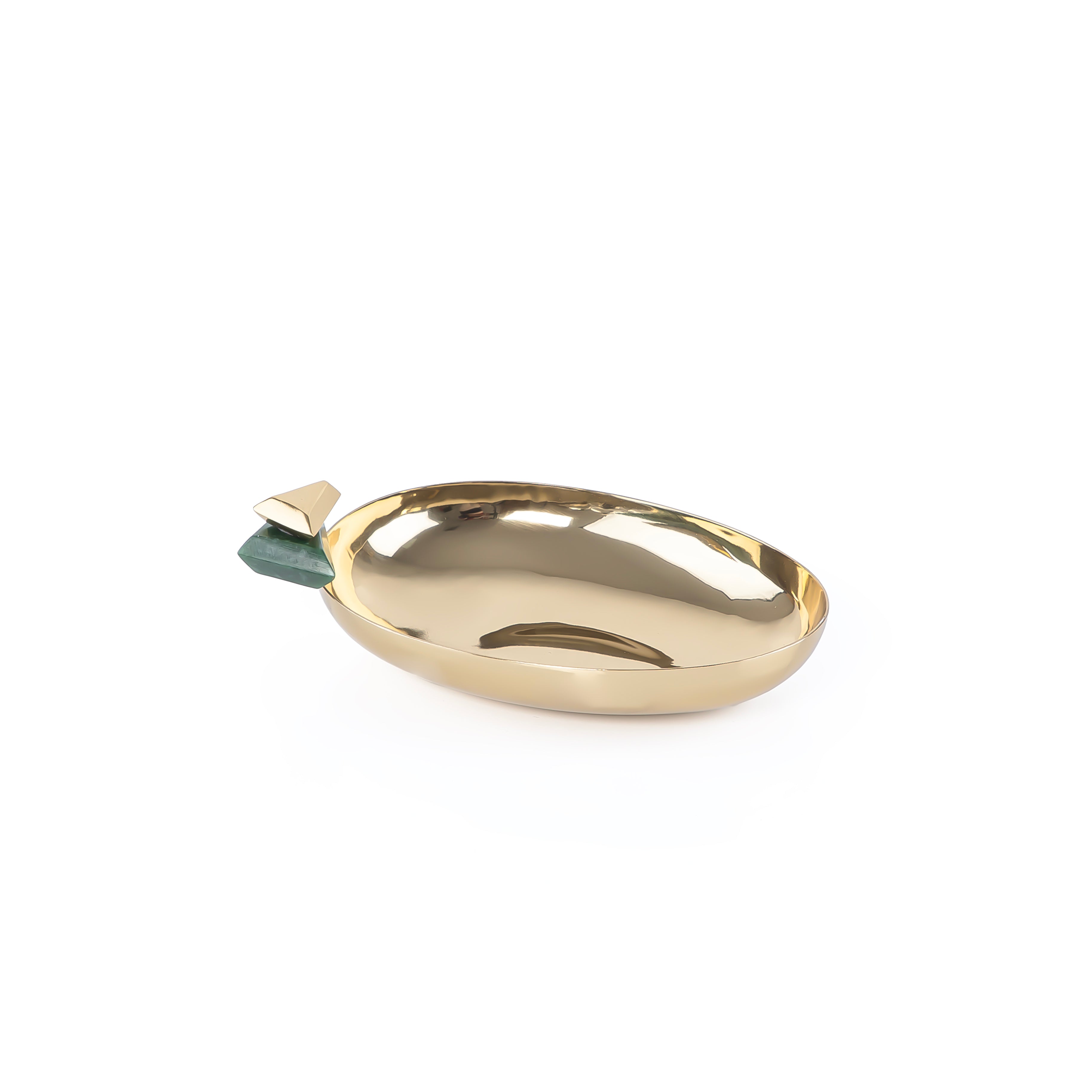 وعاء تقديم من الستانلس ستيل اللامع بلمسات ذهبية و خضراء – كبير