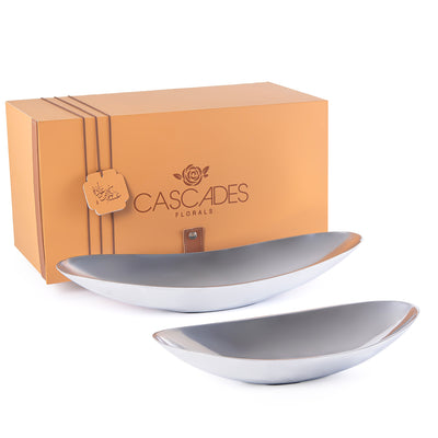 طقم 2 أطباق تقديم بيضاوية من المعدن مع بوكس - فضي