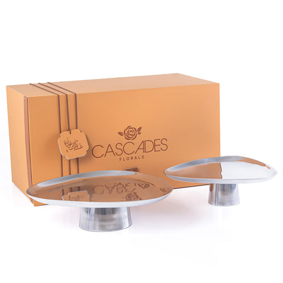 طقم 2 ستاندات تقديم من المعدن مع بوكس - فضي