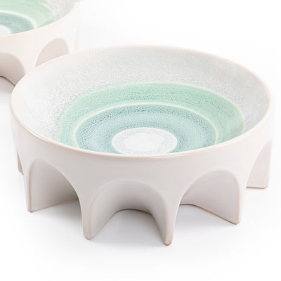 طقم أطباق سيراميك دائرية بقاعدة مدمجة