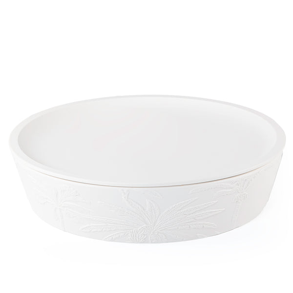 White Ceramic Bowl with Embossed Pattern