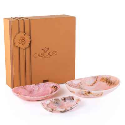 طقم 3 طبق تقديم من الريزن - وردي 