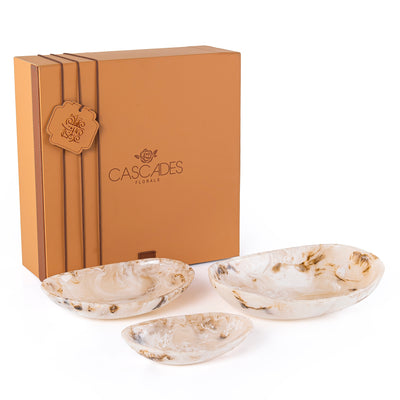 طقم 3 طبق تقديم من الريزن - بيج 