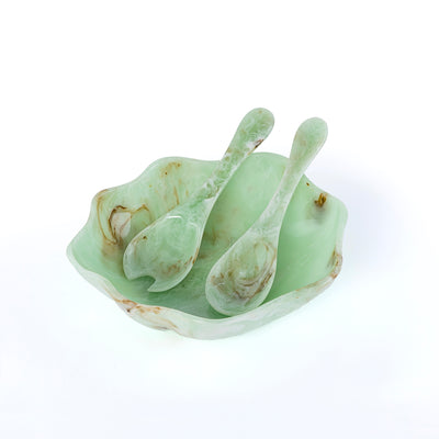 Large Resin Serving Bowl with 2 Spoons - Green