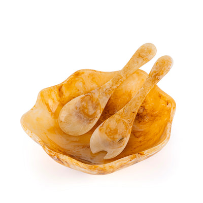 طقم من وعاء تقديم كبير من الراتنج مع ملعقتين مع بوكس هدايا  – عنبر