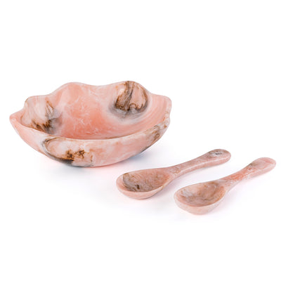 Large Resin Serving Bowl with 2 Spoons - Pink