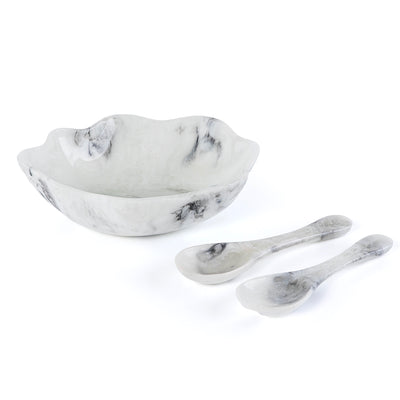 Large Resin Serving Bowl with 2 Spoons - Black & White