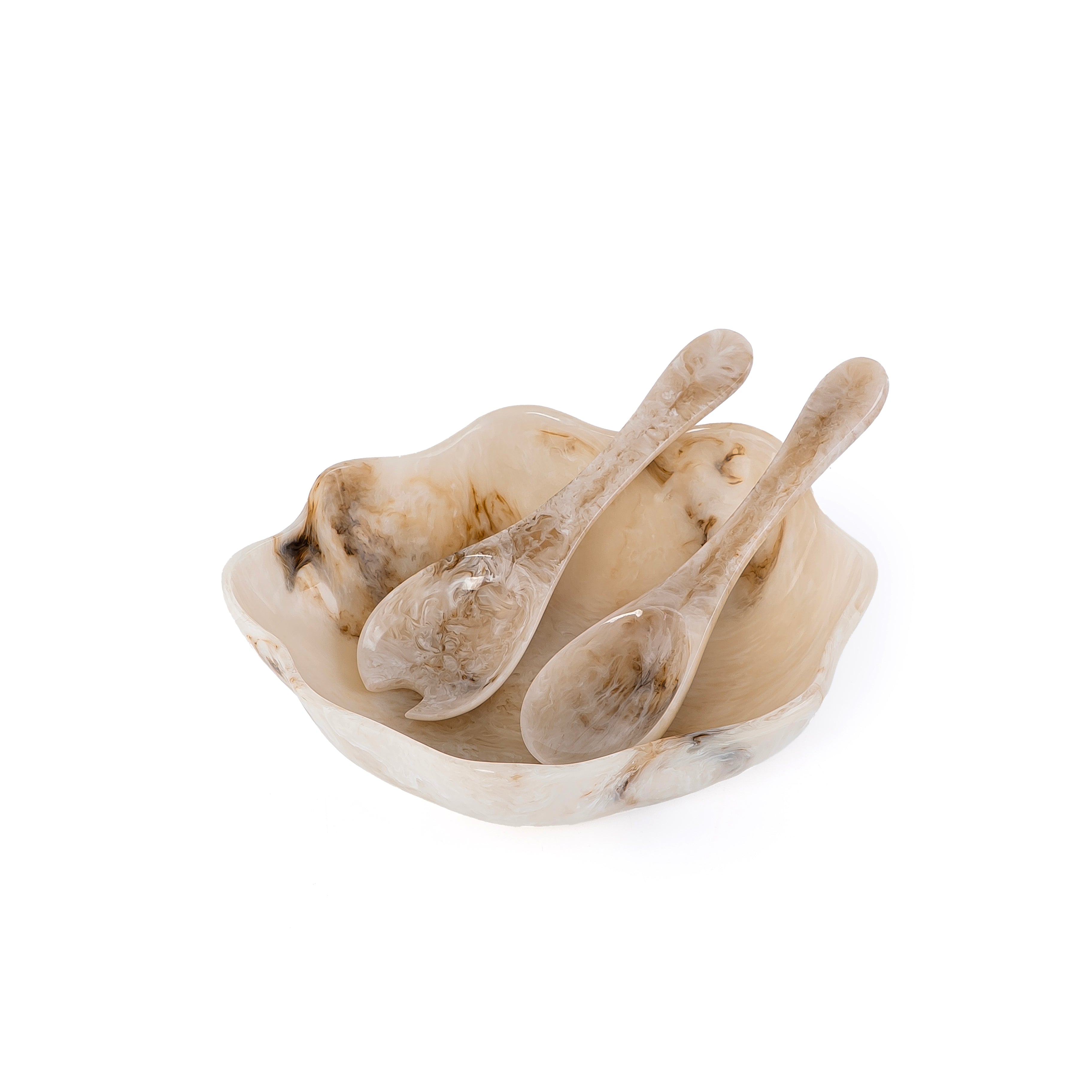 Large Resin Serving Bowl with 2 Spoons - Beige