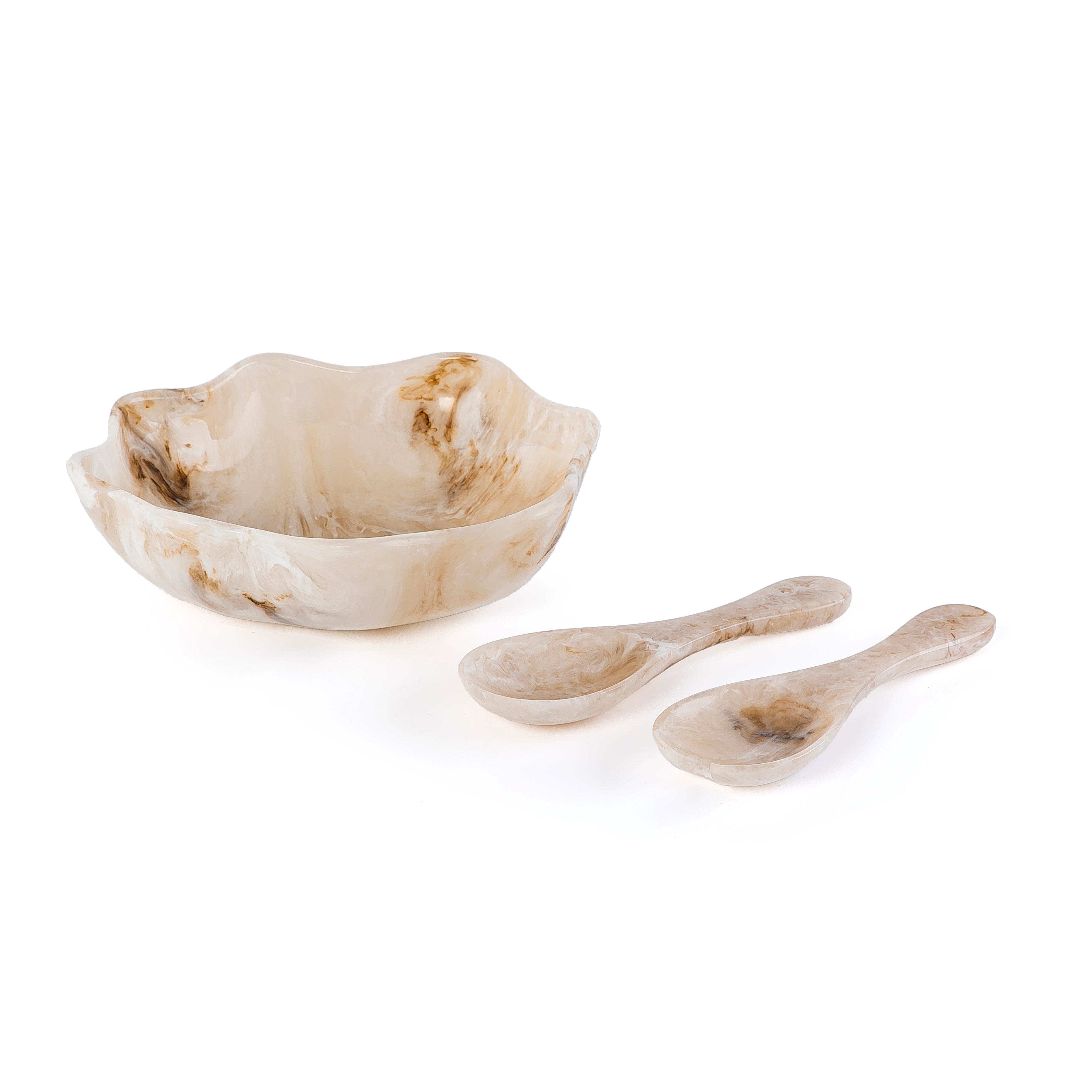 Small Resin Serving Bowl with 2 Spoons - Beige