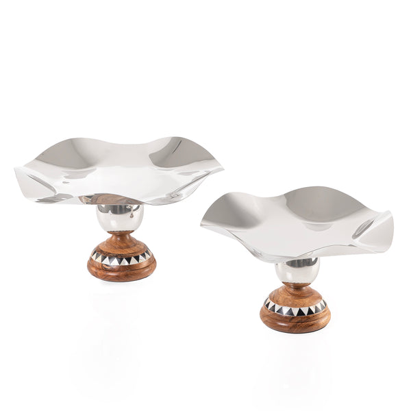 Set of 2 stainless steel serving plate base stand