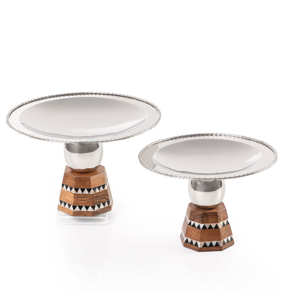 Set of 2 stainless steel round serving plate base stand