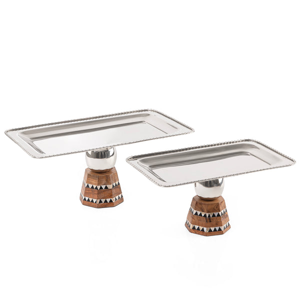 Set of 2 stainless steel rectangle serving plate base stand