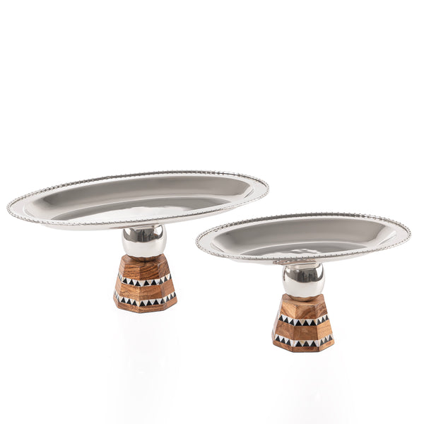 Set of 2 Stainless steel oval plate base stand