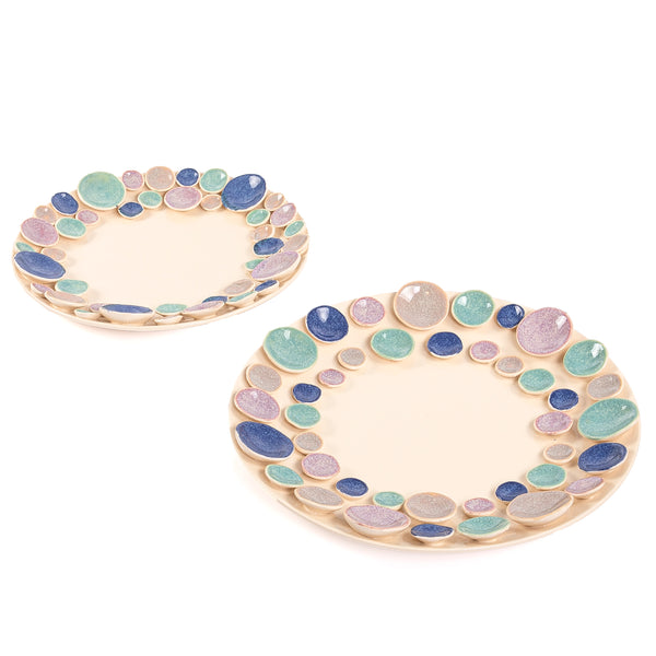 Round Serving Plate Set with Colorful round Edges