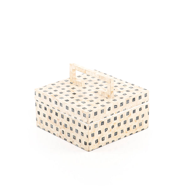 Medium Square Mother Of Pearl Box With Multicolored Design